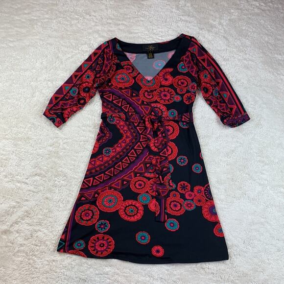 JB Julie Brown mandala fit and flare belted dress, size small - Picture 3 of 10